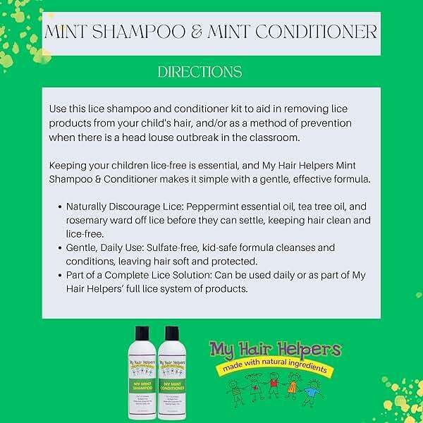 My Hair Helpers Lice Defense and Prevention Shampoo & Conditioner Bundle for Kids, Peppermint Scent, Safe for Daily Use, Works on 1-2 Children, 8 Ounces Each - Image 5