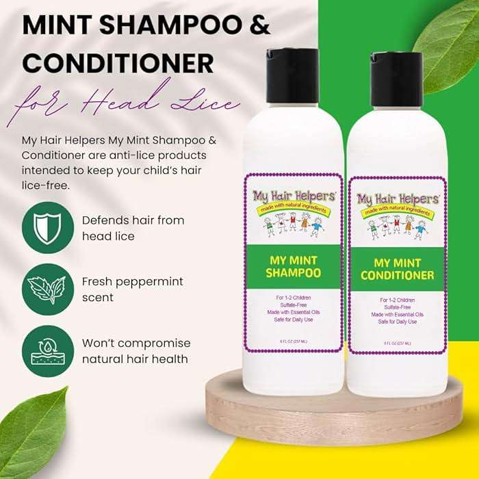 My Hair Helpers Lice Defense and Prevention Shampoo & Conditioner Bundle for Kids, Peppermint Scent, Safe for Daily Use, Works on 1-2 Children, 8 Ounces Each - Image 6