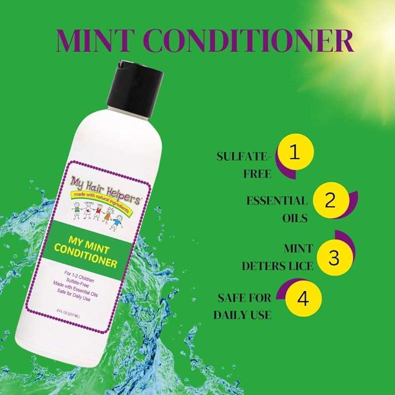 My Hair Helpers Lice Defense and Prevention Shampoo & Conditioner Bundle for Kids, Peppermint Scent, Safe for Daily Use, Works on 1-2 Children, 8 Ounces Each - Image 8