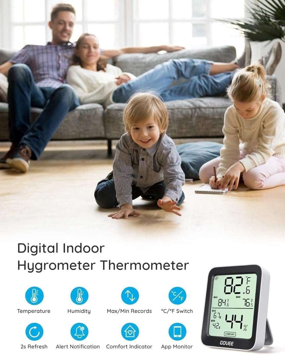 Govee Digital Hygrometer Indoor Thermometer Room H5075, Bluetooth Temperature Humidity Meter with 164ft Remote App Control, Notification Alerts, 2 Years Data Storage Export for Bedroom, Wine Cellar - Image 3