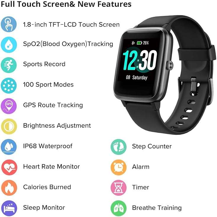 Fitpolo Fitness Tracker with Heart Rate Monitor, Smart Watch 1.8 inches Color Touch Screen IP68 Waterproof Step Calorie Counter Sleep Monitoring Pedometer Watches Activity Tracker for Women Men - Image 2