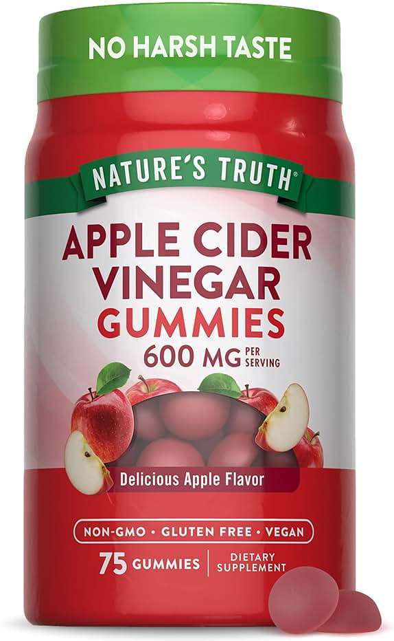 Nature's Truth Apple Cider Vinegar Gummies | 600 mg | 75 Gummies | Apple Flavor | Vegan, Non-GMO, Gluten Free Supplement - Image 1