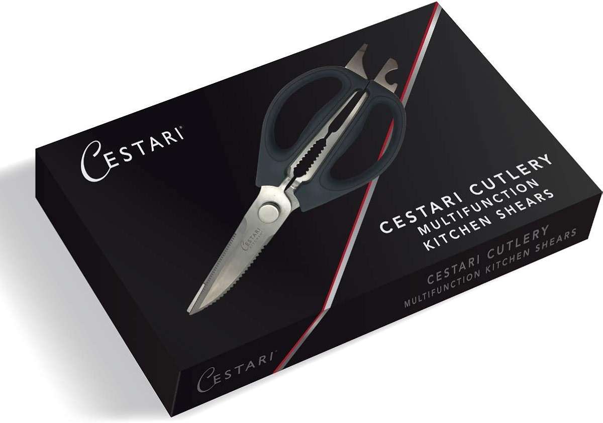 Kitchen Scissors: Heavy Duty Stainless Steel Utility Kitchen Shears for Poultry, Vegetables, Meat, Seafood, Herbs | Multi-Function Cooking Scissors with Large Black Soft Grip Handles by Cestari - Image 1