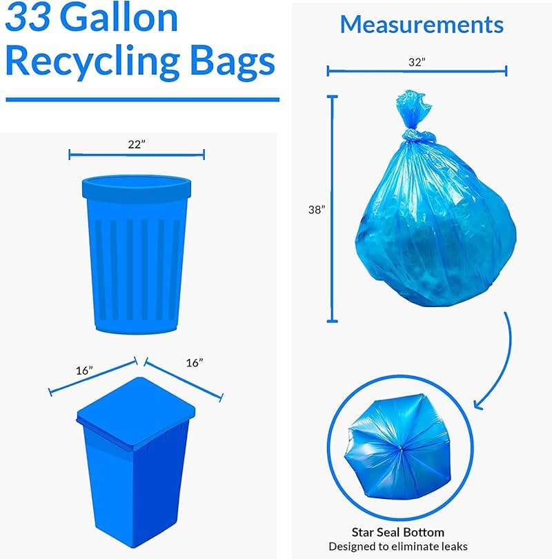 Reli. SuperValue 33 Gallon Recycling Bags (120 Count) Made in the USA - Blue Trash Bags, 30-33 Gallon | Recycling, Garbage | 33Gal with 30Gal - 35Gal Capacity - Image 3
