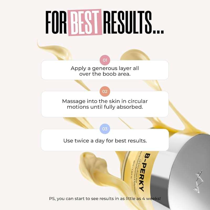 MAËLYS B-PERKY Lift & Firm Breast Mask - Leave-On Firming Cream for Breast Area - Smoothing Chest Treatment with Hydrating Jojoba Oil and Skin Tightening Kigelia Africana (3.38 Fl Oz) - Image 5