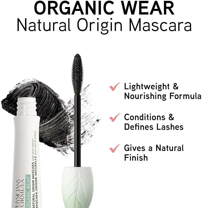 Physicians Formula Organic Wear Lash-Boosting All Natural Mascara, Lifts, Lengthens, For Sensitive Eyes, Dermatologist Tested - Natural Origin Black - Image 2