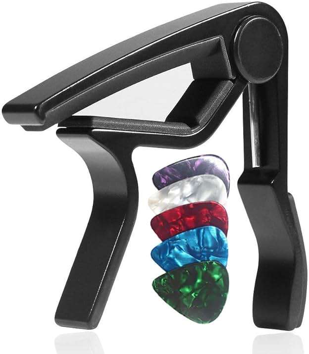 WINGO Guitar Capo for Acoustic and Electric Guitars with 5 Picks for Free, Black. - Image 1