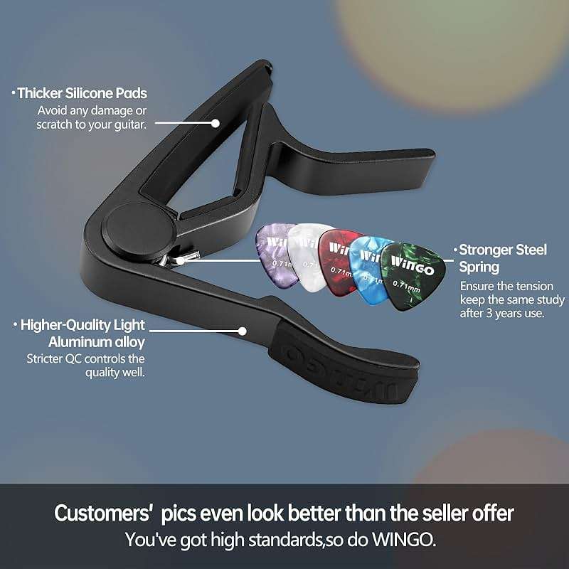 WINGO Guitar Capo for Acoustic and Electric Guitars with 5 Picks for Free, Black. - Image 2