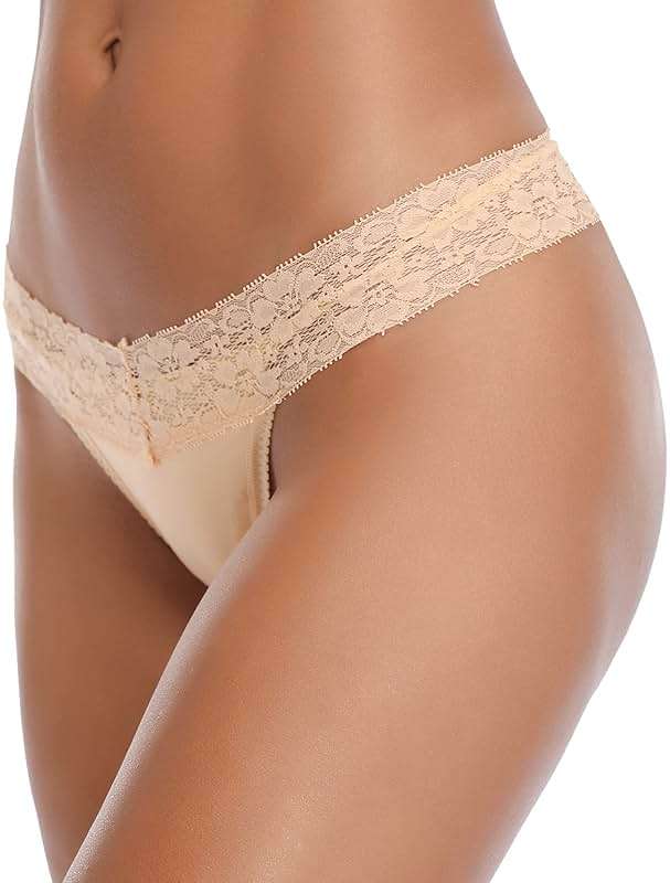 ANNYISON Women's Thongs, T Back Low Waist See Through Panties Cotton Seamless Lace Thongs for Women - Image 3