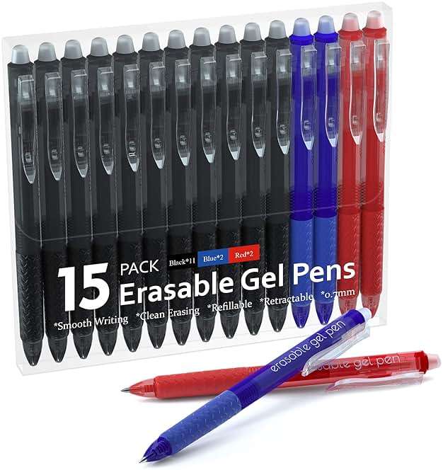 Lineon Erasable Gel Pens, 15 Pack Retractable Erasable Pens Clicker, Fine Point, Make Mistakes Disappear, 11 Black 2 Blue 2 Red Inks for School & Office - Image 1