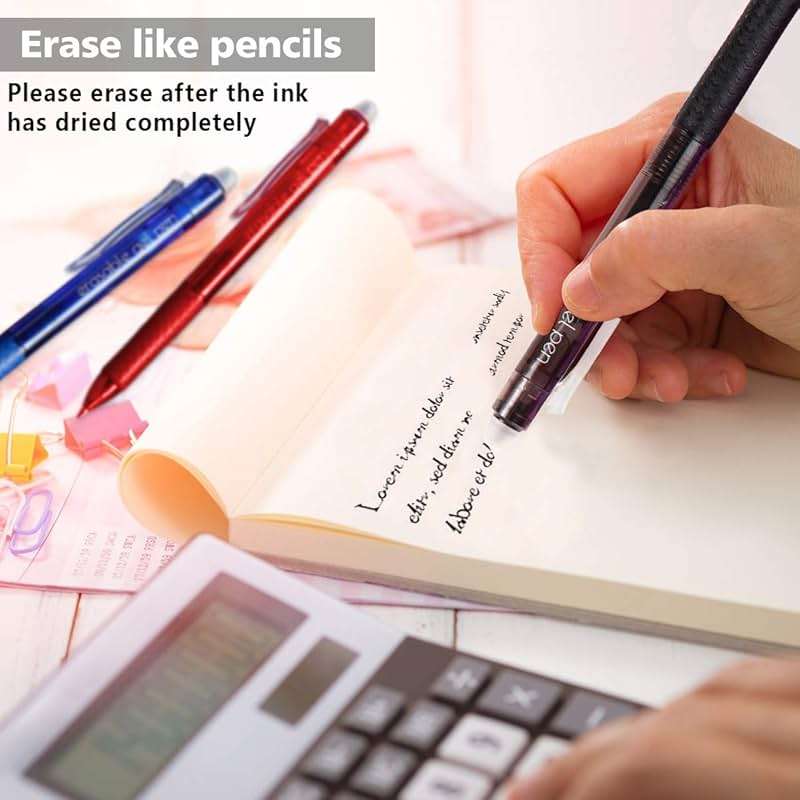 Lineon Erasable Gel Pens, 15 Pack Retractable Erasable Pens Clicker, Fine Point, Make Mistakes Disappear, 11 Black 2 Blue 2 Red Inks for School & Office - Image 5
