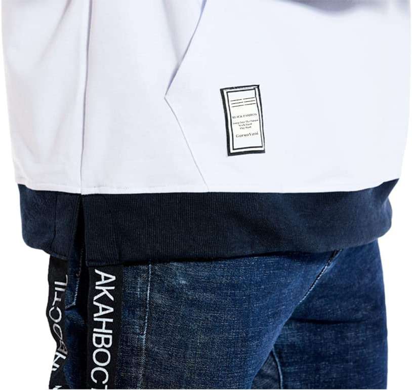 GURUNVANI Contrast Color Pullover Hoodie Mens Patchwork Hoodies Men - Image 7