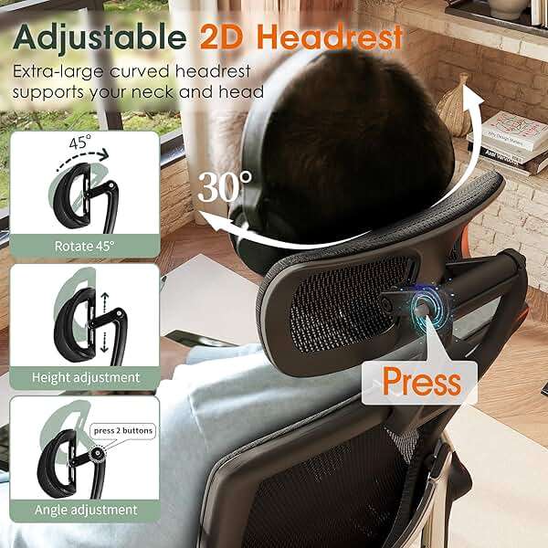 GABRYLLY Ergonomic Office Chair, High Back Home Desk Chair with Headrest, Flip-Up Arms, 90-120° Tilt Lock and Wide Cushion, Big and Tall Mesh Chairs for Man Woman, Black Task Chair - Image 5