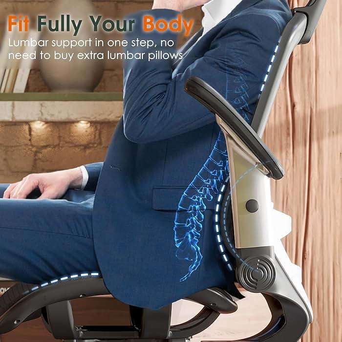 GABRYLLY Ergonomic Office Chair, High Back Home Desk Chair with Headrest, Flip-Up Arms, 90-120° Tilt Lock and Wide Cushion, Big and Tall Mesh Chairs for Man Woman, Black Task Chair - Image 7