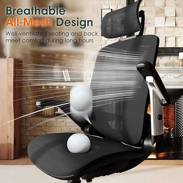 GABRYLLY Ergonomic Office Chair, High Back Home Desk Chair with Headrest, Flip-Up Arms, 90-120° Tilt Lock and Wide Cushion, Big and Tall Mesh Chairs for Man Woman, Black Task Chair - Image 8
