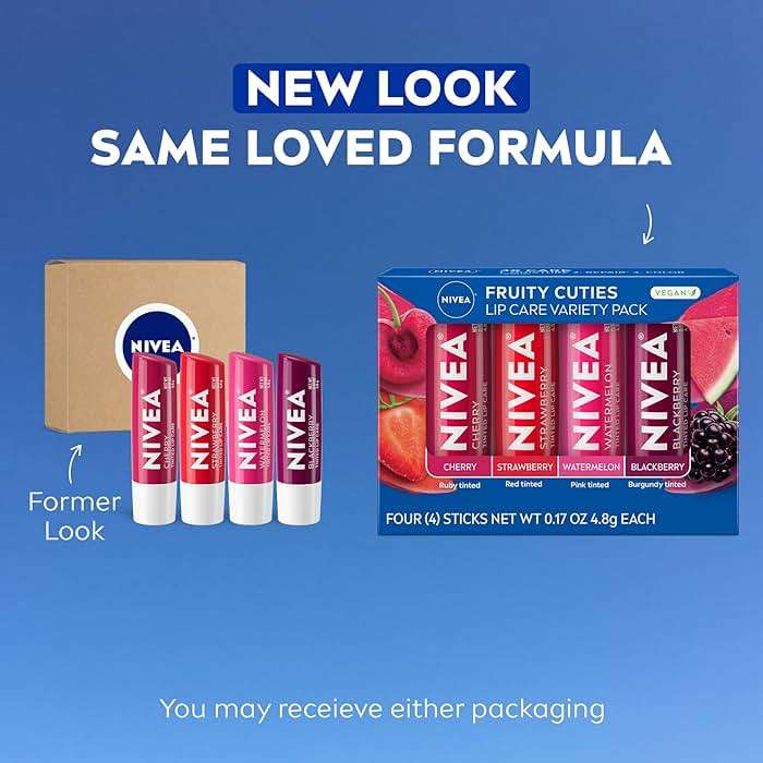 NIVEA Lip Care, Fruity Tinted Lip Balm Variety Pack, Cherry, Strawberry, Blackberry and Watermelon Flavors, 3-in-1 Moisture, Repair and Color, 0.17 Oz Stick, Pack of 4 - Image 2