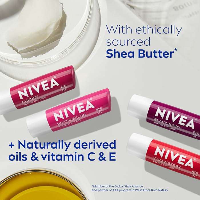 NIVEA Lip Care, Fruity Tinted Lip Balm Variety Pack, Cherry, Strawberry, Blackberry and Watermelon Flavors, 3-in-1 Moisture, Repair and Color, 0.17 Oz Stick, Pack of 4 - Image 8