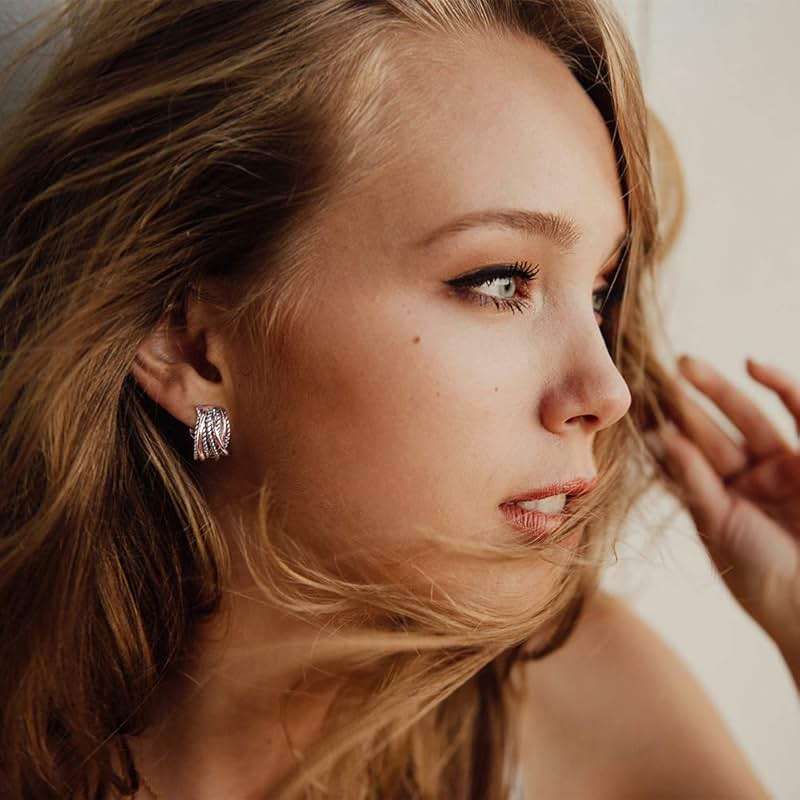 Mytys Two Tone Huggie Hoop Earrings Cross Over Design Twisted Rope Silver Gold Statement Wide Band Clip On Hoops for Women Fashion Jewelry Gift - Image 2