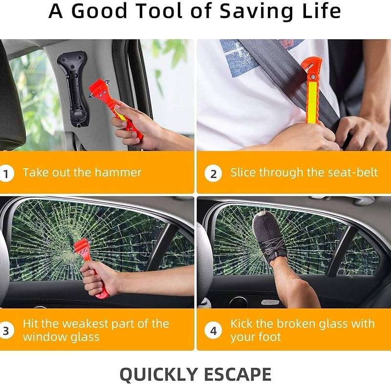 ZHSX Safety Hammer, 10 Pack Car Emergency Escape Tool Car Window Breaker and Seat Belt Cutter with Light Reflective Tape for Family Car Life Saving Survival Kit - Image 6