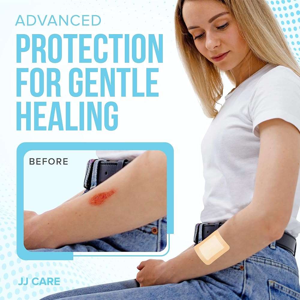 JJ CARE Silicone Foam Dressing 3x3 [Pack of 10], Silicone Bandages for Wounds, Waterproof Wound Dressing with Adhesive Border, Absorbent Bed Sore Bandages for Wound Care - Image 2