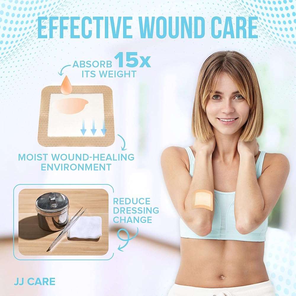 JJ CARE Silicone Foam Dressing 3x3 [Pack of 10], Silicone Bandages for Wounds, Waterproof Wound Dressing with Adhesive Border, Absorbent Bed Sore Bandages for Wound Care - Image 6