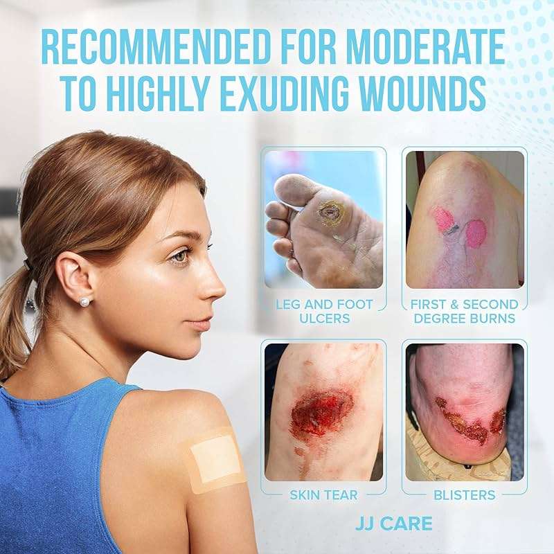 JJ CARE Silicone Foam Dressing 3x3 [Pack of 10], Silicone Bandages for Wounds, Waterproof Wound Dressing with Adhesive Border, Absorbent Bed Sore Bandages for Wound Care - Image 8