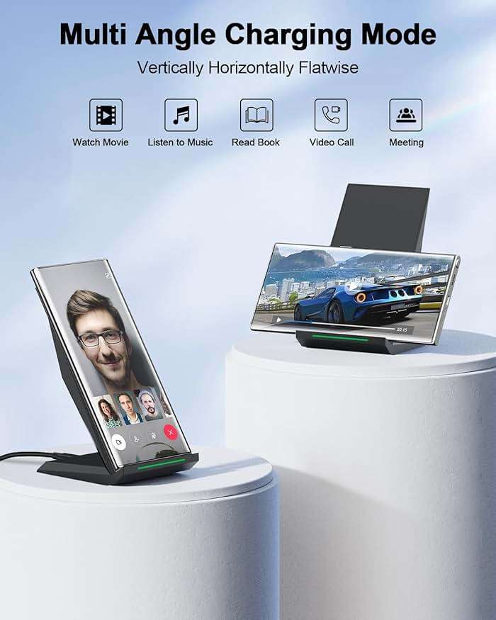 Fast Wireless Charger, [2 Pack] NANAMI Wireless Charging Stand Compatible with iPhone 17/17 Air/17 Pro/17 Pro Max/16/15/14/13, Desktop Nightstand Phone Charger Dock for Galaxy S26/S26+/S25/S24/S23/S22 - Image 4