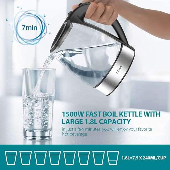AZEUS Electric Kettle 1500W Tea Kettle, 1.8L Large Capacity with Auto Shut-Off and Boil-Dry Protection, BPA-Free - Image 4