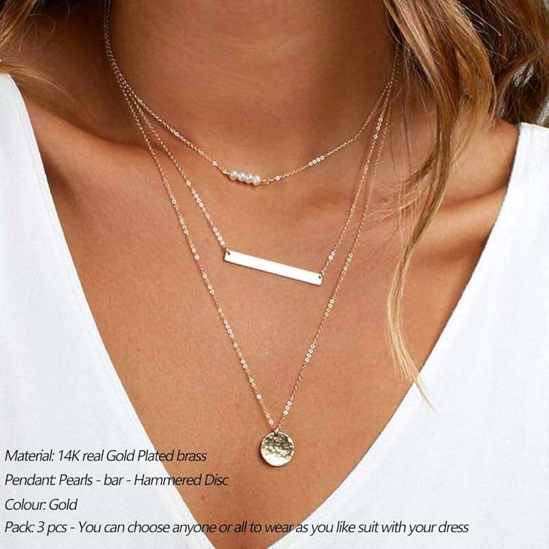 Turandoss Dainty Layered Choker Necklace, Handmade Y Pendant Necklace Multilayer Bar Disc Necklace Adjustable Layering Choker Necklaces for Women - Image 2