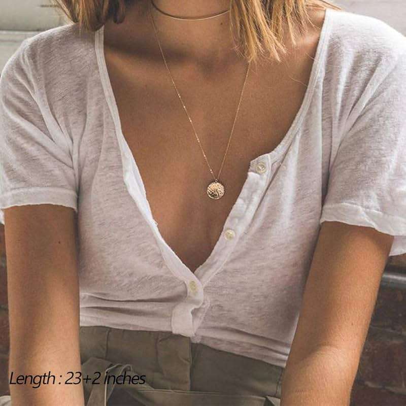 Turandoss Dainty Layered Choker Necklace, Handmade Y Pendant Necklace Multilayer Bar Disc Necklace Adjustable Layering Choker Necklaces for Women - Image 5