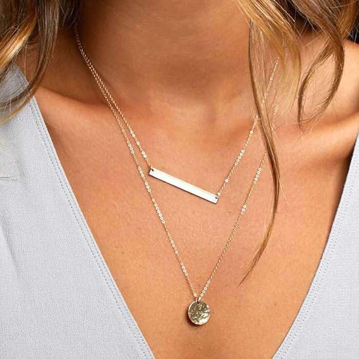 Turandoss Dainty Layered Choker Necklace, Handmade Y Pendant Necklace Multilayer Bar Disc Necklace Adjustable Layering Choker Necklaces for Women - Image 6