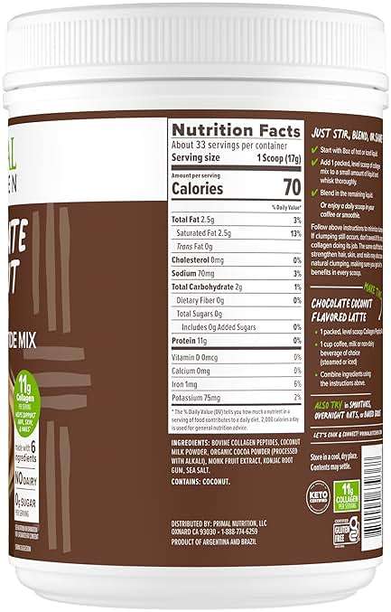Primal Kitchen Chocolate Collagen Fuel® Drink Mix, Chocolate Coconut Collagen Peptides, No Dairy or Artificial Sweeteners, 20 Ounces - Image 2