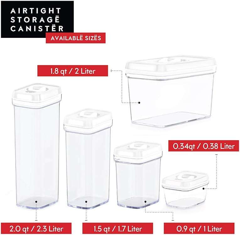 DWËLLZA KITCHEN Airtight Food Storage Containers with White Lids 2L - 4 Pc Clear Plastic Pantry Snacks Kitchen Container, Baking Supplies, 4LB Sugar & Flour Canister BPA-Free - Image 9