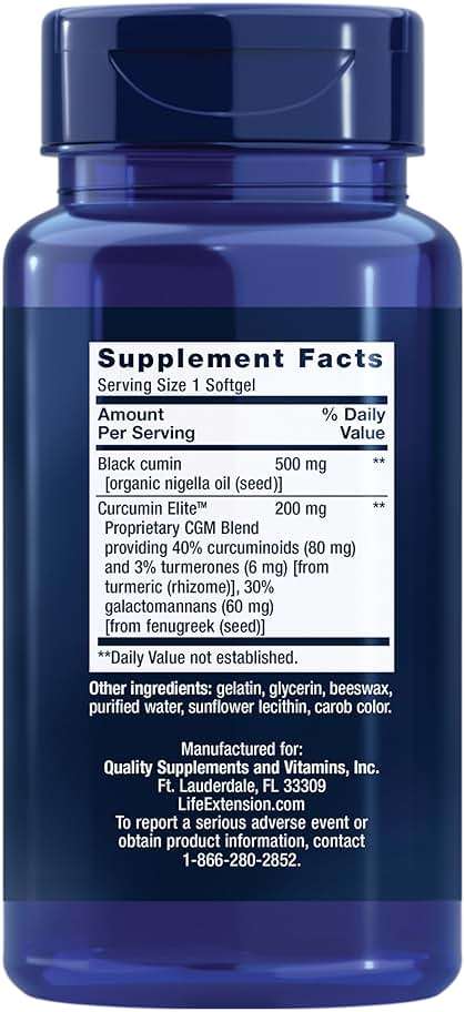 Life Extension Black Cumin Seed Oil and Curcumin Elite, Black Cumin, Turmeric Extract, Immune Health Support, high bioavailability, Whole-Body Health, Gluten Free, Non-GMO, 60 softgels - Image 2