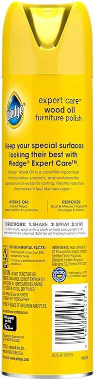Pledge Moisturizing Wood Oil, Furniture Reviving & Protecting Conditioner and Dusting Spray, Revitalizes Wood, Sealed Leather & Laminate, Made with Mineral Oils - Amber & Argan Scent, 9.7oz, Pack of 3 - Image 3