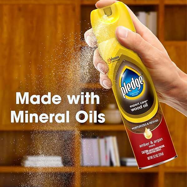 Pledge Moisturizing Wood Oil, Furniture Reviving & Protecting Conditioner and Dusting Spray, Revitalizes Wood, Sealed Leather & Laminate, Made with Mineral Oils - Amber & Argan Scent, 9.7oz, Pack of 3 - Image 6