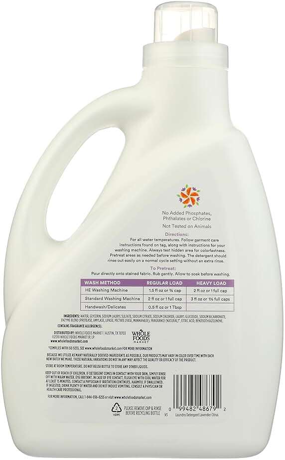 365 by Whole Foods Market, Concentrated Laundry Detergent, Lavender Citrus Scent, 66 HE Loads, 100 Fl Oz - Image 2