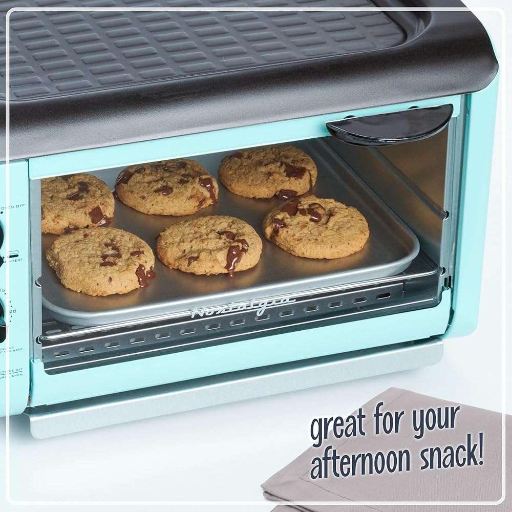 Nostalgia 3-in-1 Breakfast Station - Includes Coffee Maker, Non-Stick Griddle, and 4-Slice Toaster Oven - Versatile Breakfast Maker with Timer - Aqua - Image 6