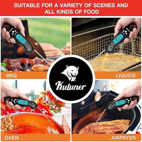 KULUNER TP-01 Waterproof Digital Instant Read Meat Thermometer with 4.6 Folding Probe Backlight Calibration Function for Cooking Food Candy, BBQ Grill, Liquids,Beef(Black) - Image 3