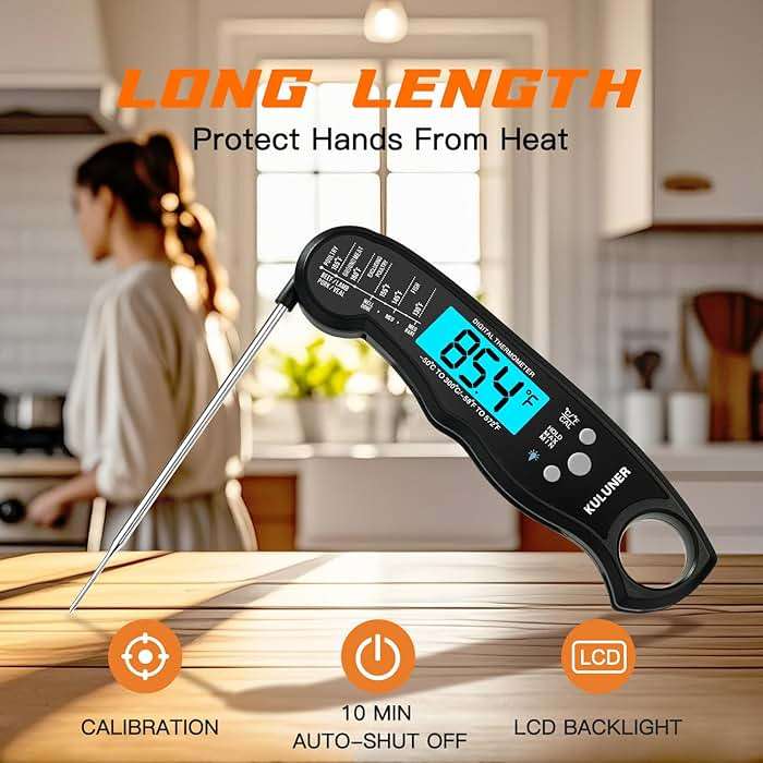 KULUNER TP-01 Waterproof Digital Instant Read Meat Thermometer with 4.6 Folding Probe Backlight Calibration Function for Cooking Food Candy, BBQ Grill, Liquids,Beef(Black) - Image 5