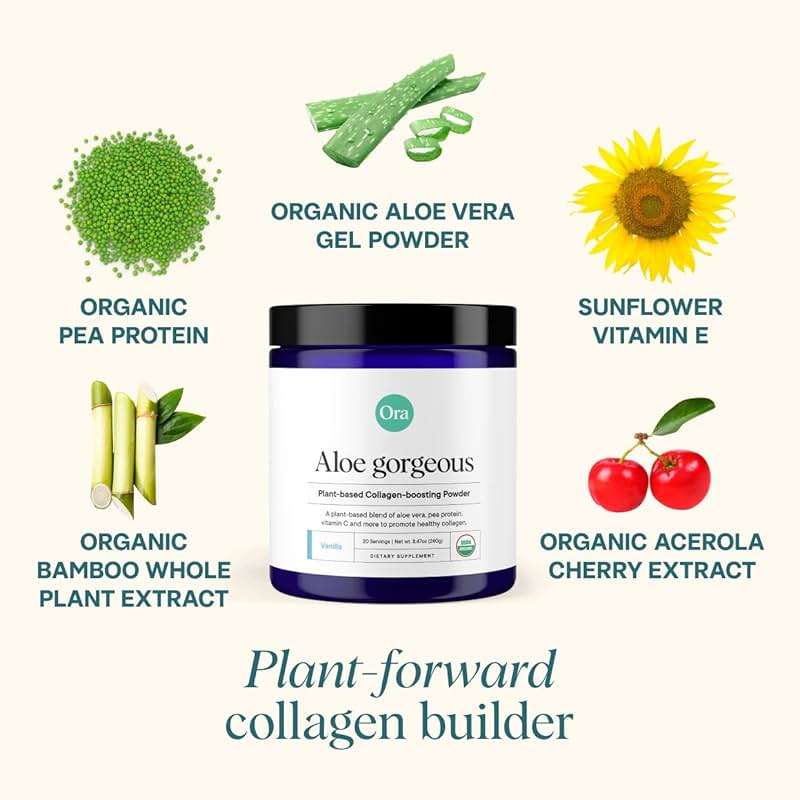 Ora Organic Vegan Collagen-Boosting Powder for Women and Men - Hair, Skin, & Nails Support - Bamboo Silica, Plant-Based Protein, Organic Vitamin C, Aloe Vera - Vanilla Flavor, 20 Servings - Image 2
