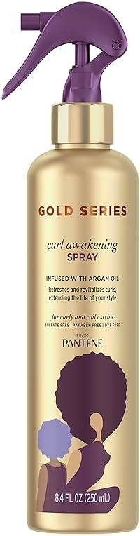 Pantene Gold Series Curl Awakening Spray, for Curly and Coily Hair, Infused with Argan Oil, 8.4 Fl Oz - Image 1