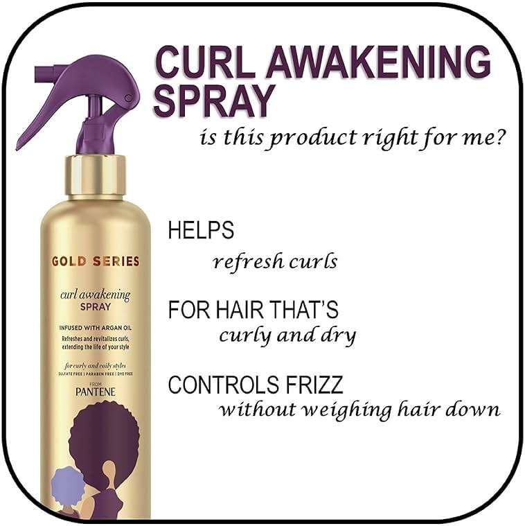 Pantene Gold Series Curl Awakening Spray, for Curly and Coily Hair, Infused with Argan Oil, 8.4 Fl Oz - Image 3