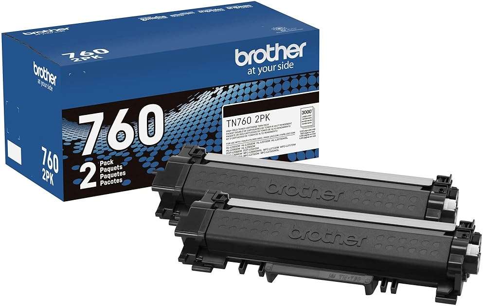 Brother Genuine High-Yield Black Toner Cartridge Twin Pack TN760 2Pk, TN7602PK,2 Pack - Image 1
