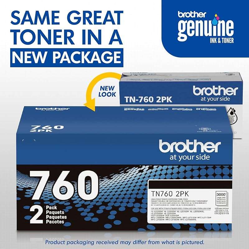 Brother Genuine High-Yield Black Toner Cartridge Twin Pack TN760 2Pk, TN7602PK,2 Pack - Image 3