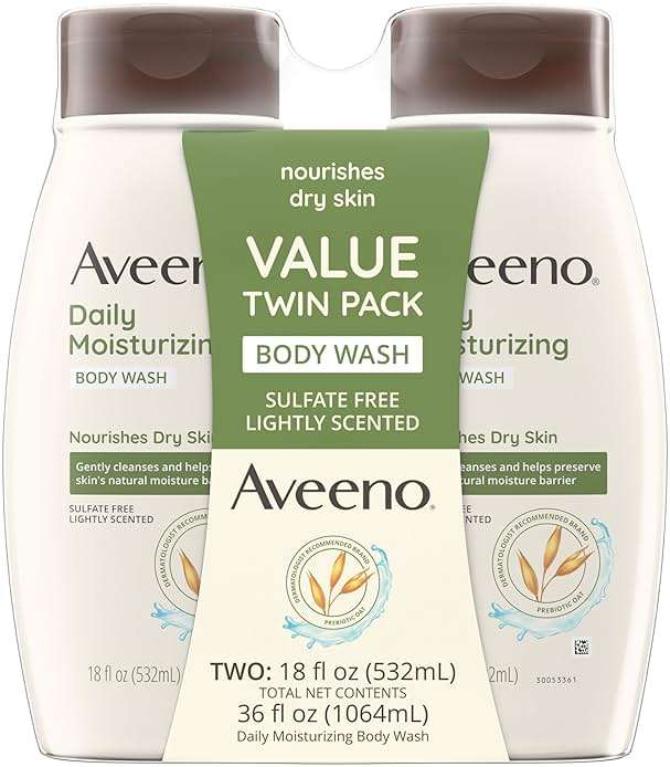 Aveeno Daily Moisturizing Body Wash Cleanser & Shaving Gel for Men & Women, Clean-Rinsing for Softer & Smoother Skin, Gentle & Lightly Scented, 18 fl. Oz, Pack of 2 - Image 1