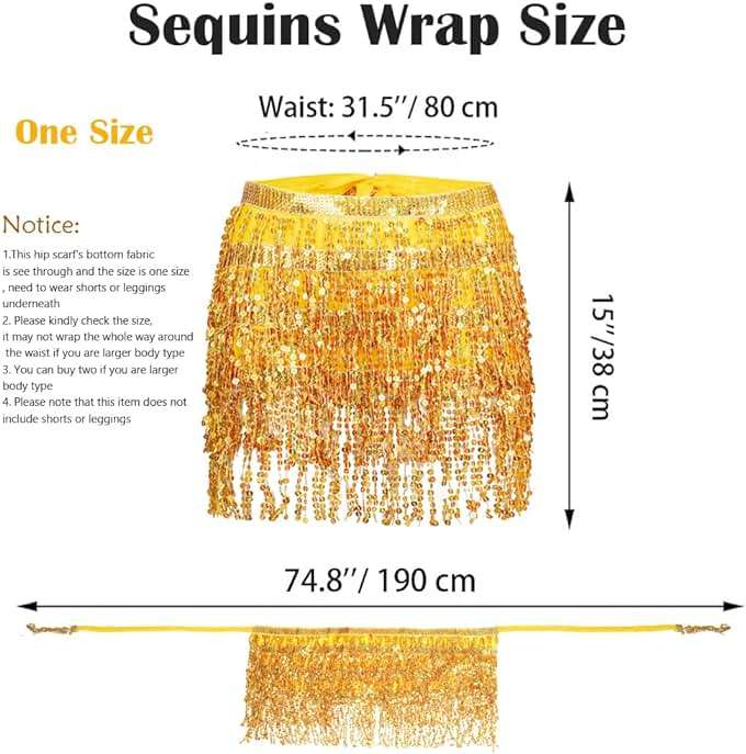 Women's Sequin Tassel Skirts Rave Fringe Hip Scarf for Festival - Image 2