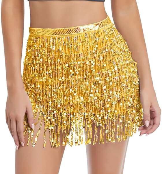 Women's Sequin Tassel Skirts Rave Fringe Hip Scarf for Festival - Image 6