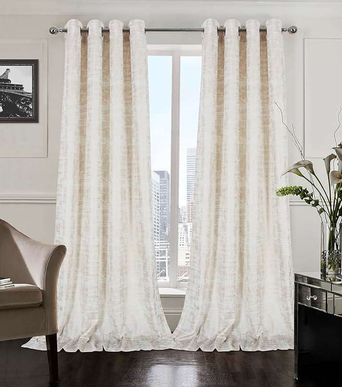 always4u White Soft Velvet Curtains 108 Inch Length Long Luxury Bedroom Curtains Gold Foil Print Window Treatments for Living Room Set of 2 - Image 1