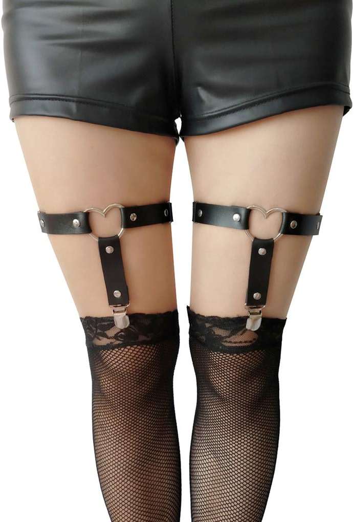 Women Leather Garters Sexy Heart Leg Garter Belt Kawaii Punk Rock Anti-Slip Clips Elastic Garter 2pcs - Image 1